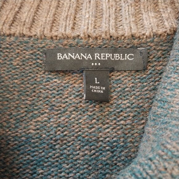 Banana Republic Sweater Mens L Green Wool Cotton Chunky Shawl Collar Horn Button - Picture 5 of 9